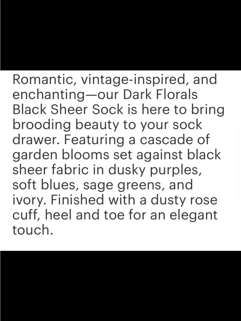 Sock Candy Dark Florals Black Sheer Crew Sock. Price firm.